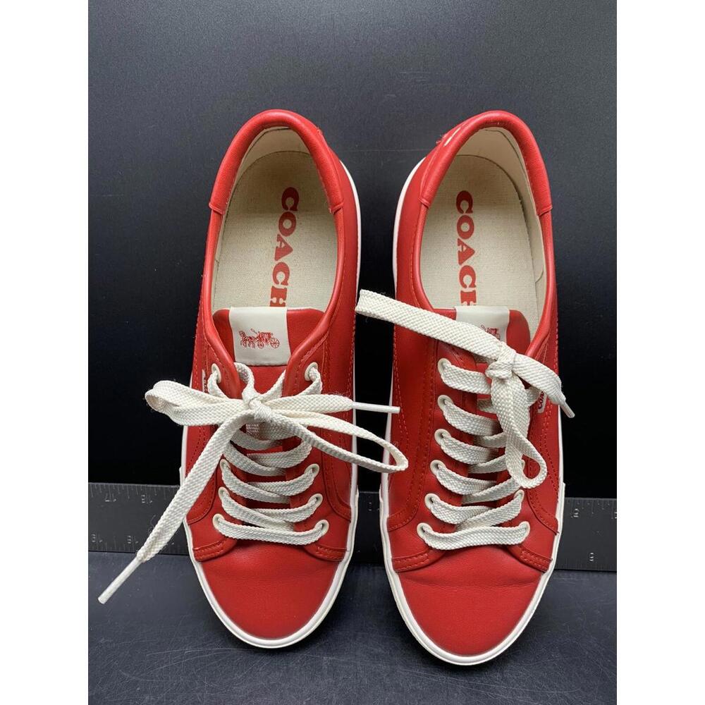 Red Coach Shoes Women's Lowline Leather Low Top Sneaker Size 8.5 B Red White - Picture 3 of 15